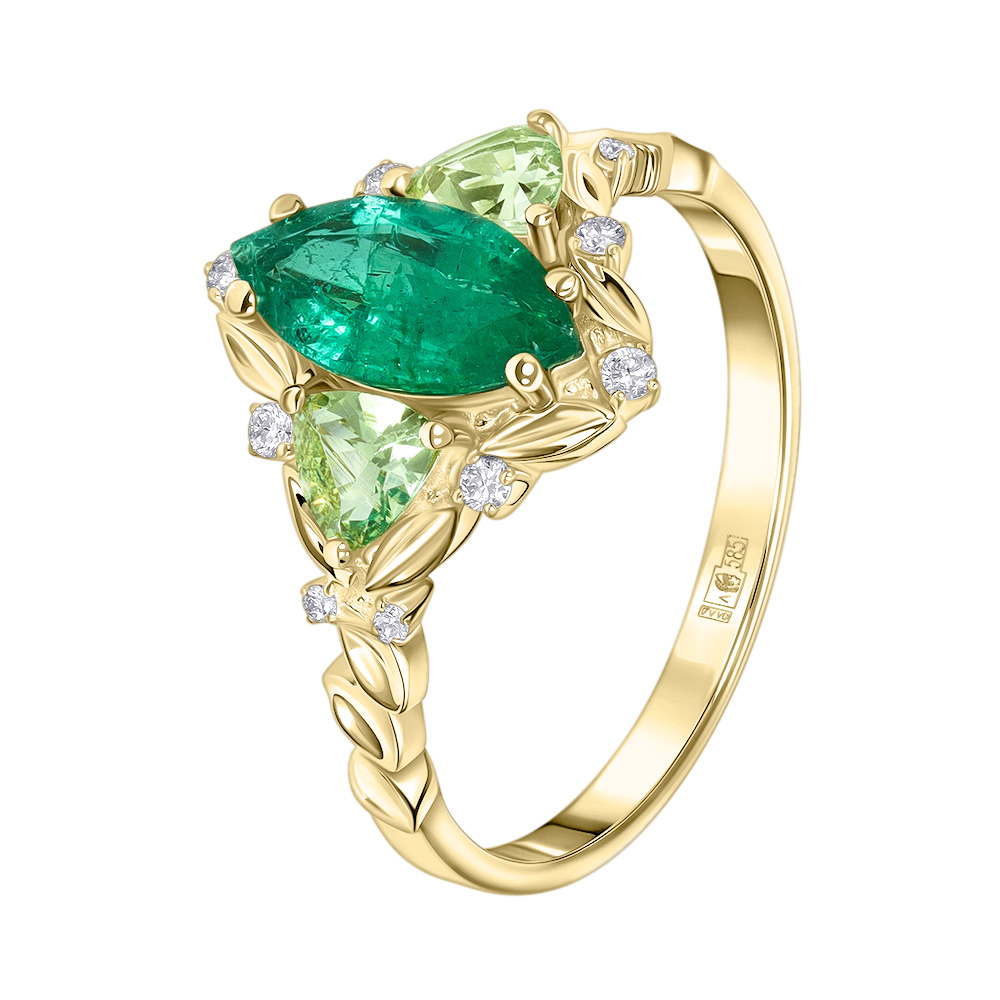 Кольцо из желтого золота с бриллиантами и изумрудом 9311105К