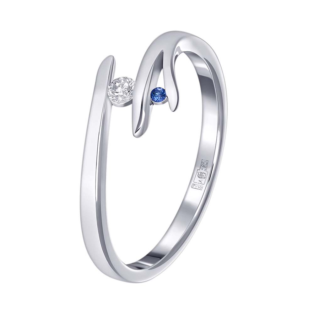 Кольцо из белого золота с бриллиантом и сапфиром 9211113БС