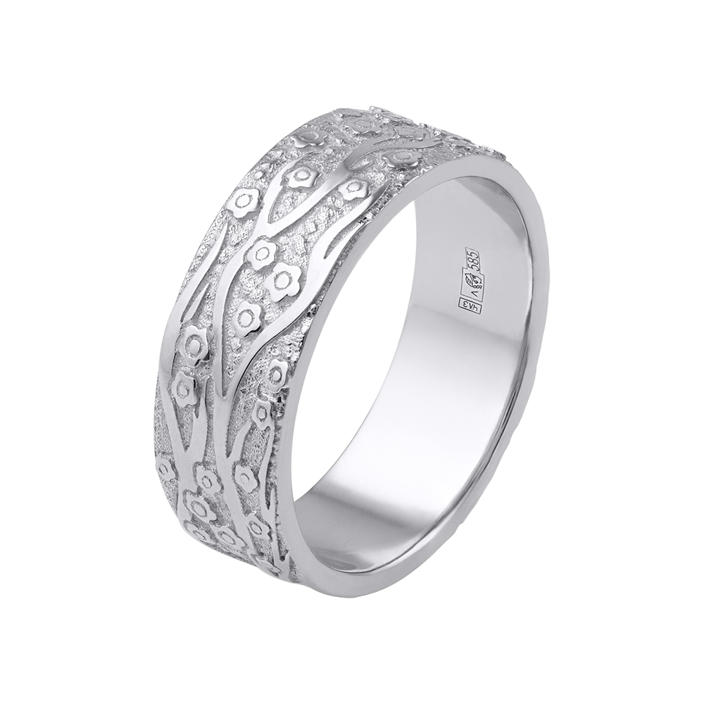Кольцо из белого золота  с узором 921666