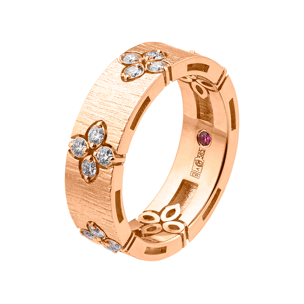 Обручальное кольцо из красного золота с бриллиантами 911682Б