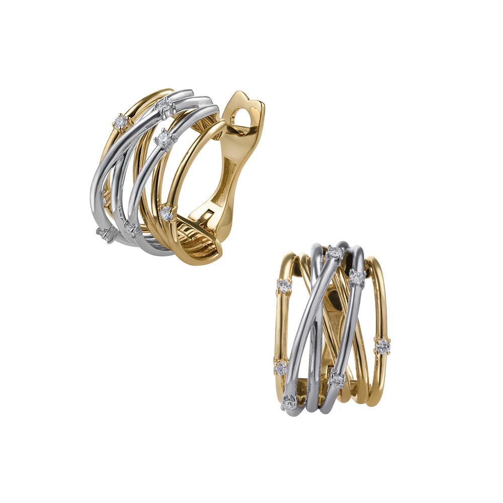 Серьги из желтого и белого золота 585 пробы с бриллиантами 932515Б