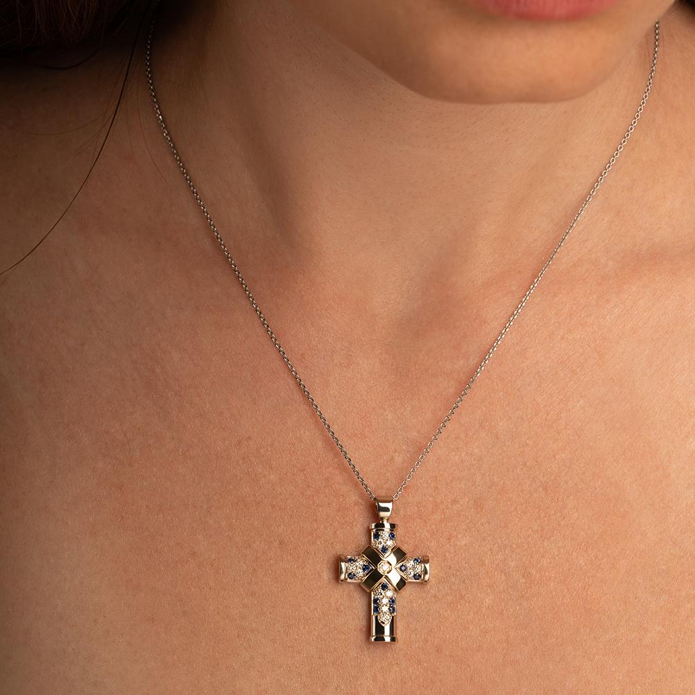 Подвеска из золота 585 пробы с бриллиантами и сапфирами 924788СБ