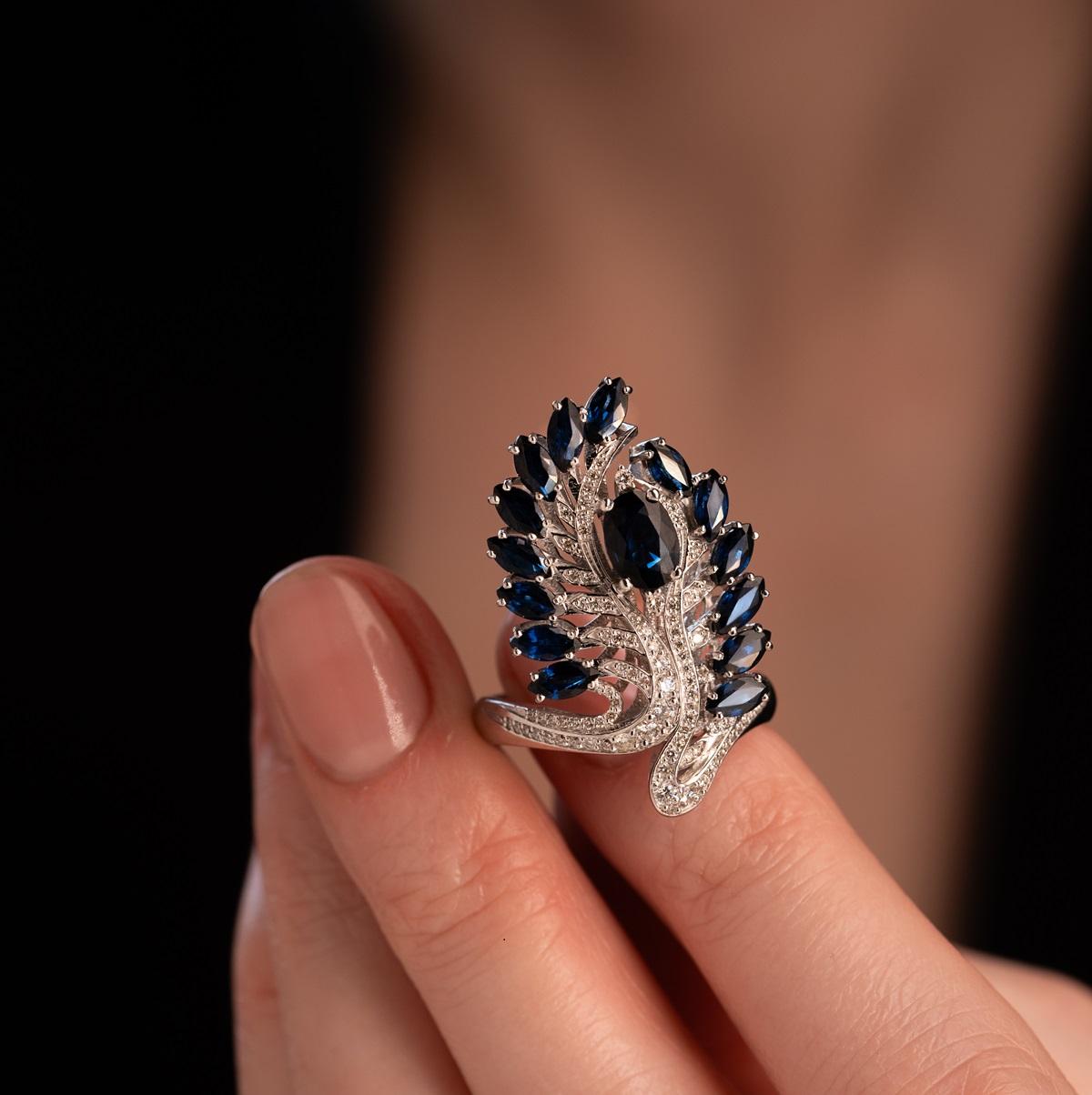 Кольцо с сапфирами и бриллиантами 921908С