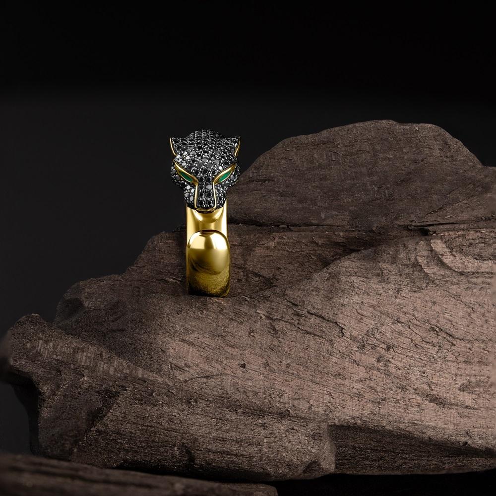 Кольцо из желтого золота с черными бриллиантами 931898ЧБ