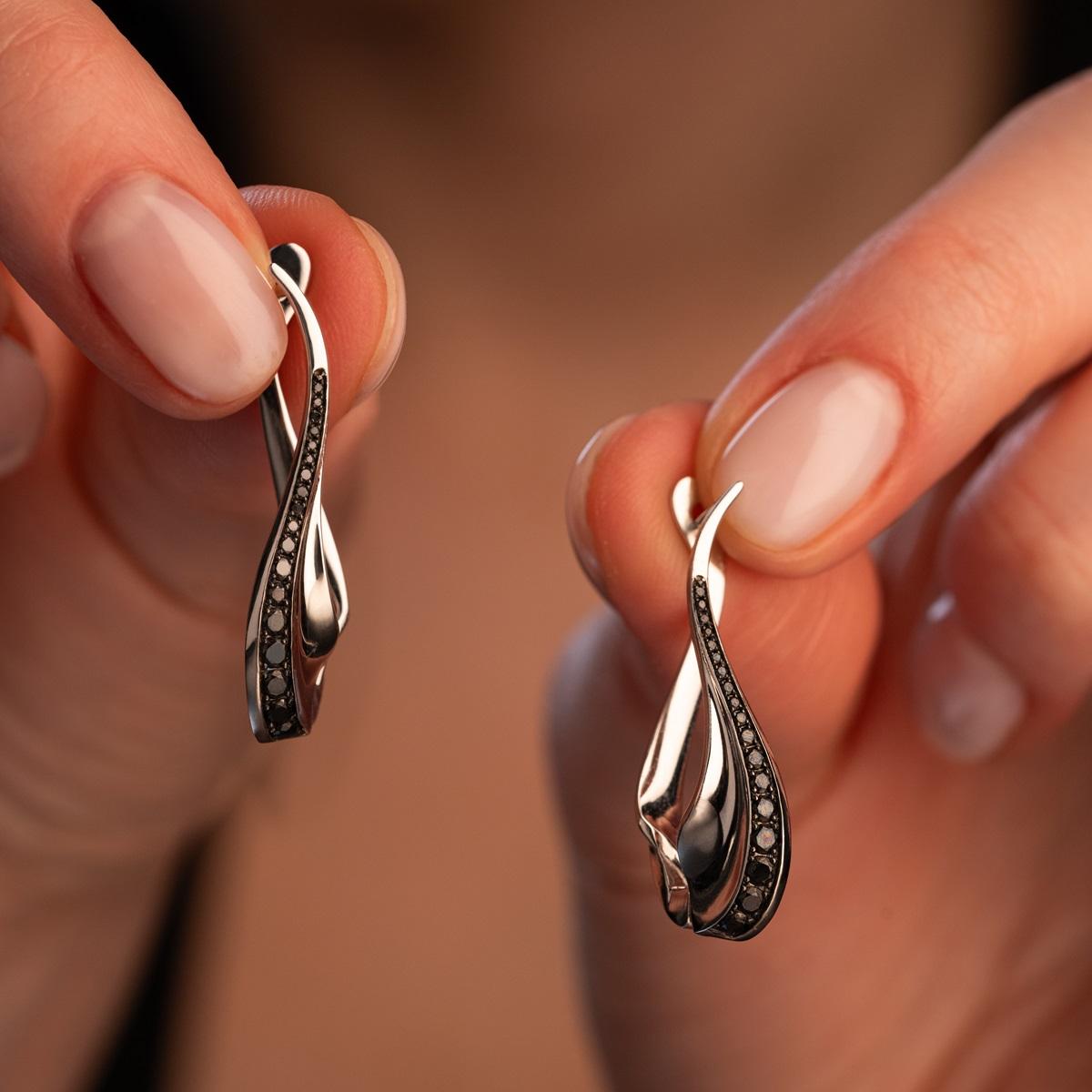 Серьги с черными бриллиантами 922889ЧБ