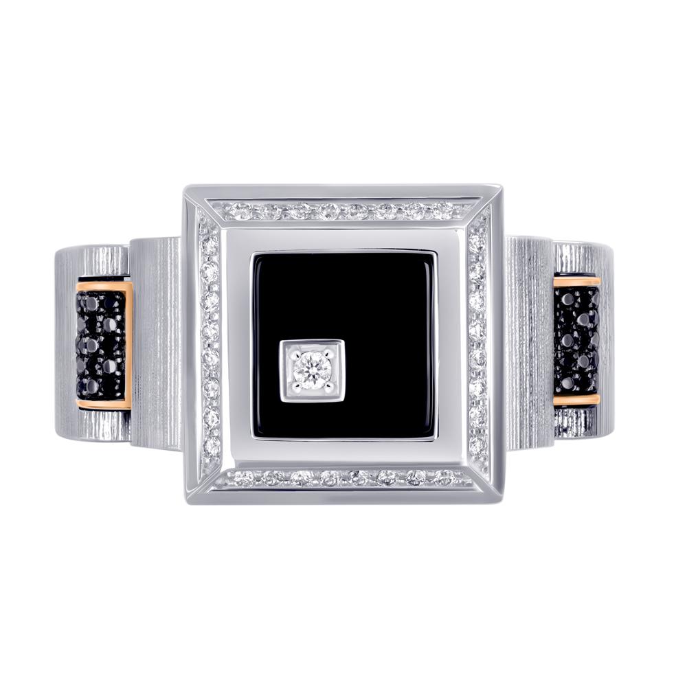 Кольцо с черными и белыми бриллиантами и ониксом 921974ЧБ 