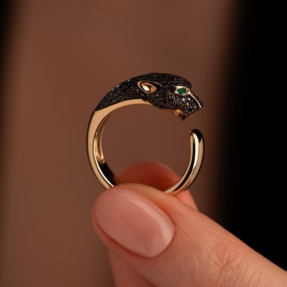 Кольцо из желтого золота с черными бриллиантами 931898ЧБ