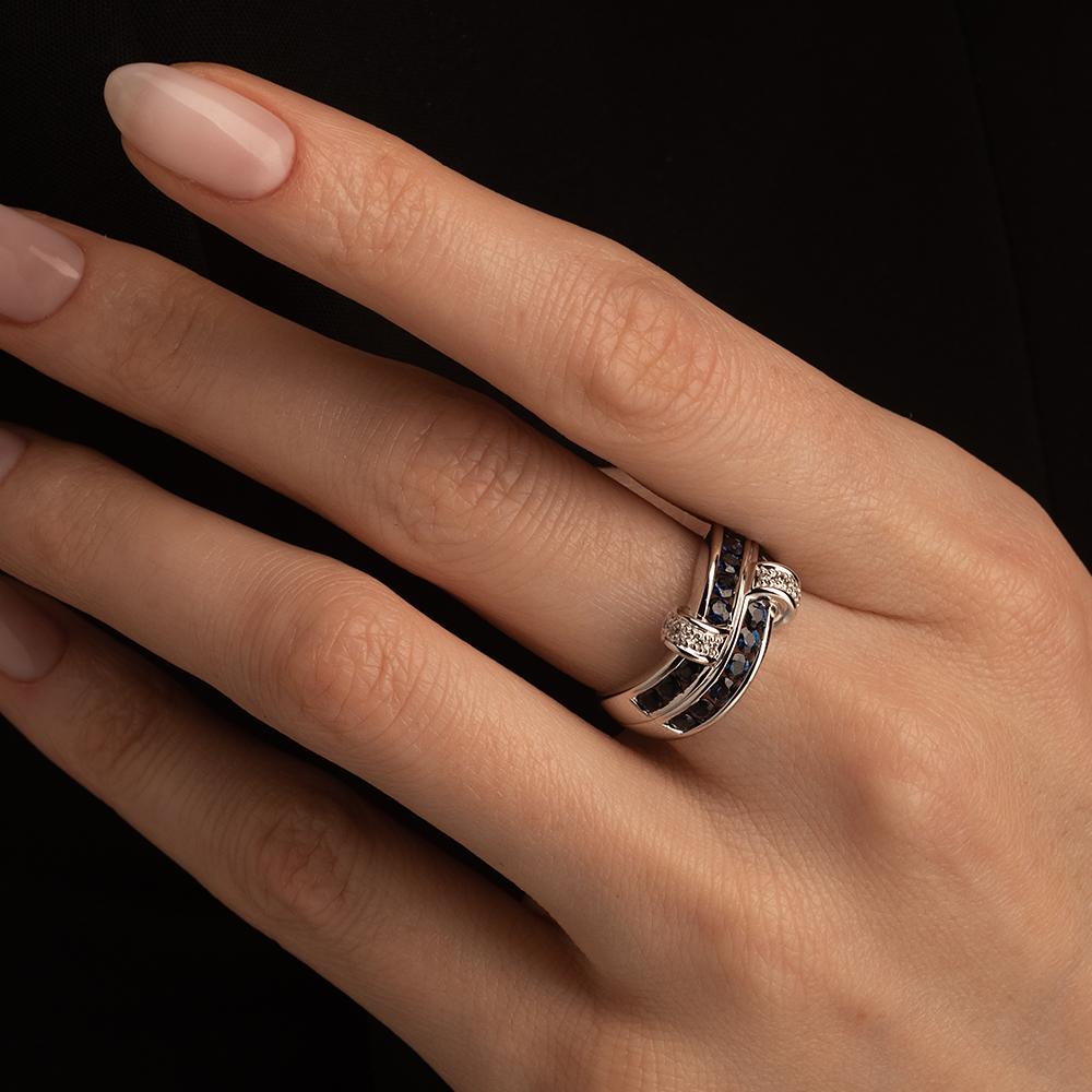 Кольцо из белого золота 585 пробы с сапфирами 921231С