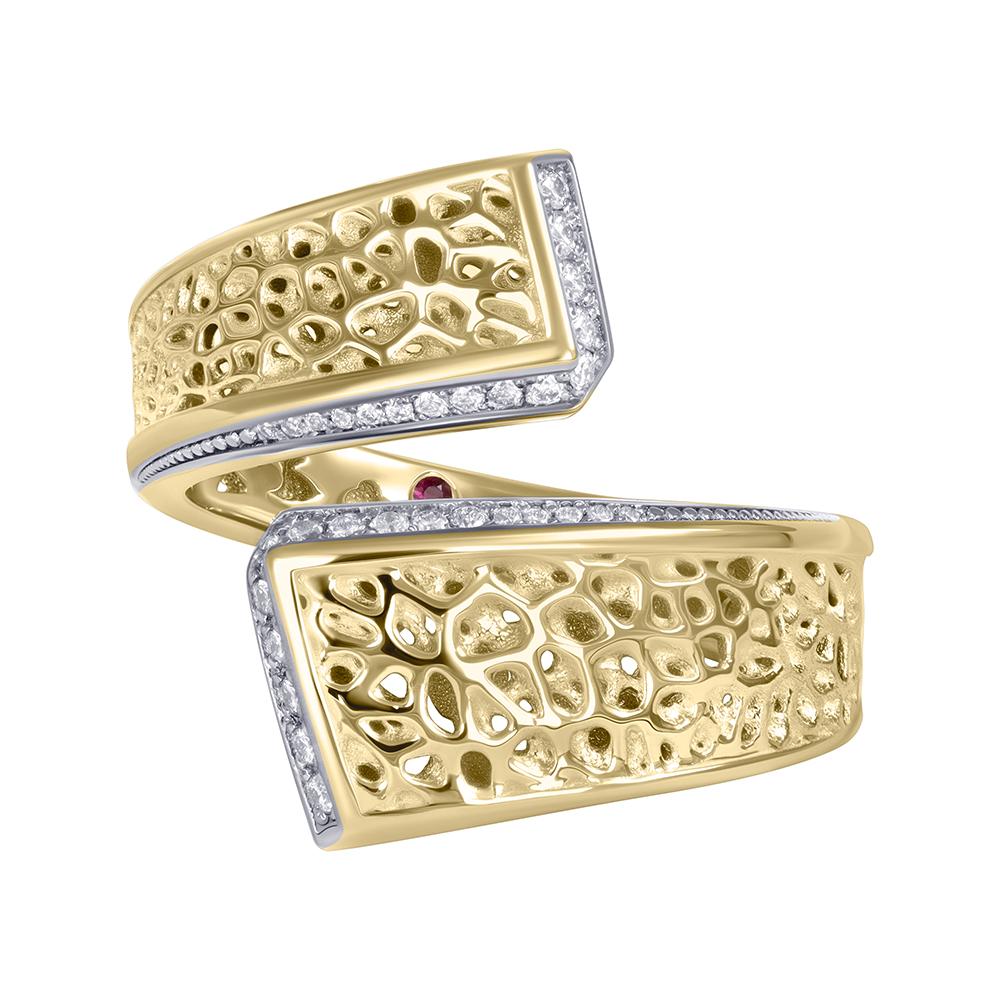 Кольцо из желтого золота с бриллиантами и рубином 9311042Б 