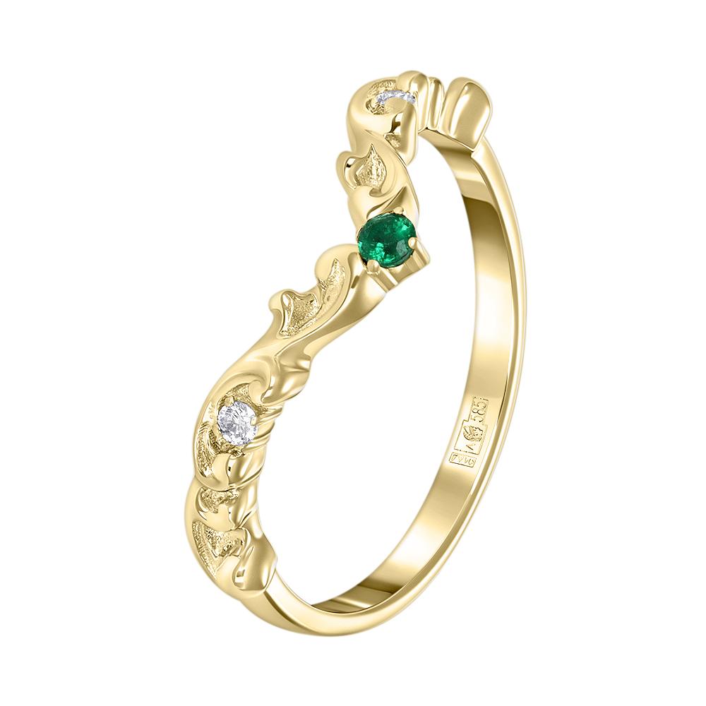 Кольцо из желтого золота с бриллиантами и изумрудом 9311105К