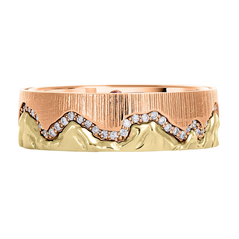 Обручальное кольцо комбинированное с бриллиантами и рубином 9111025-2Б