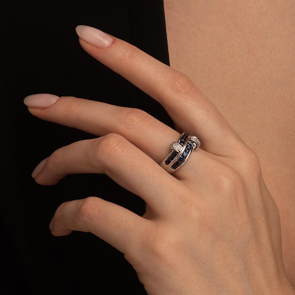 Кольцо из белого золота 585 пробы с сапфирами 921231С