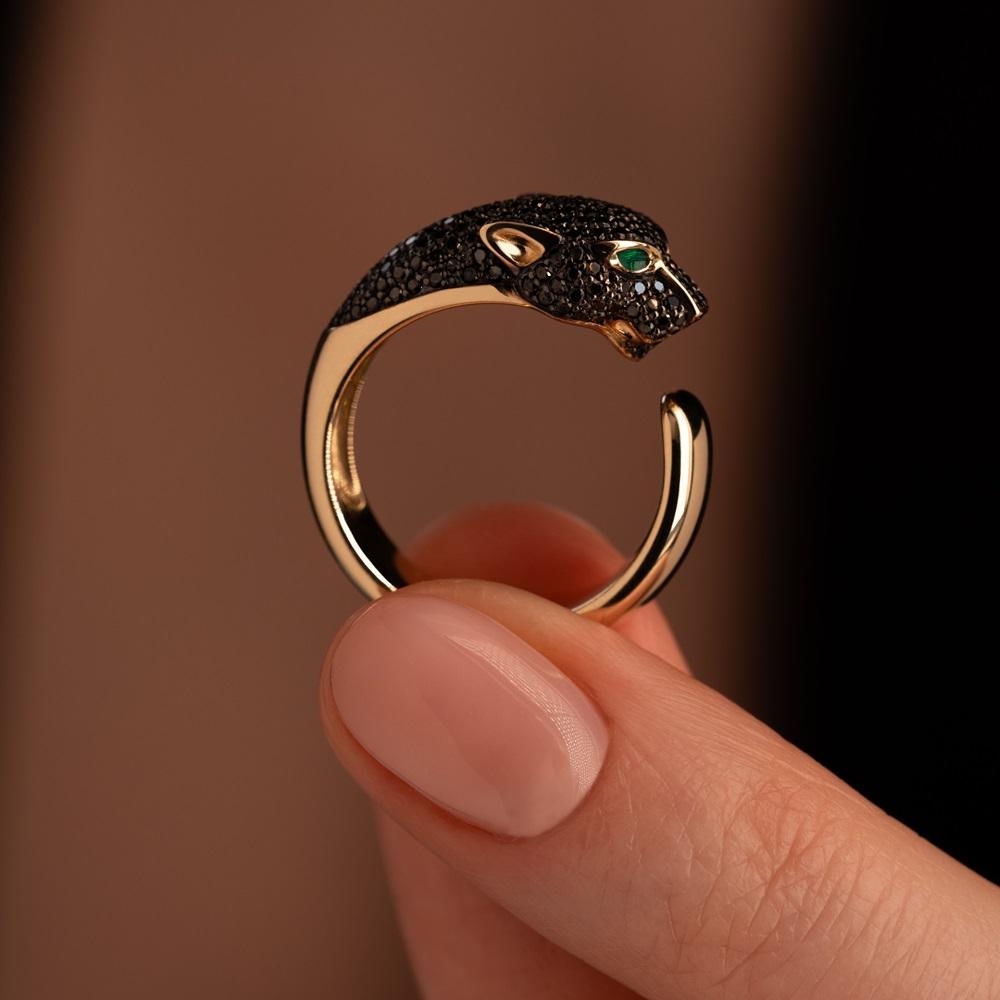 Кольцо из желтого золота с черными бриллиантами 931898ЧБ