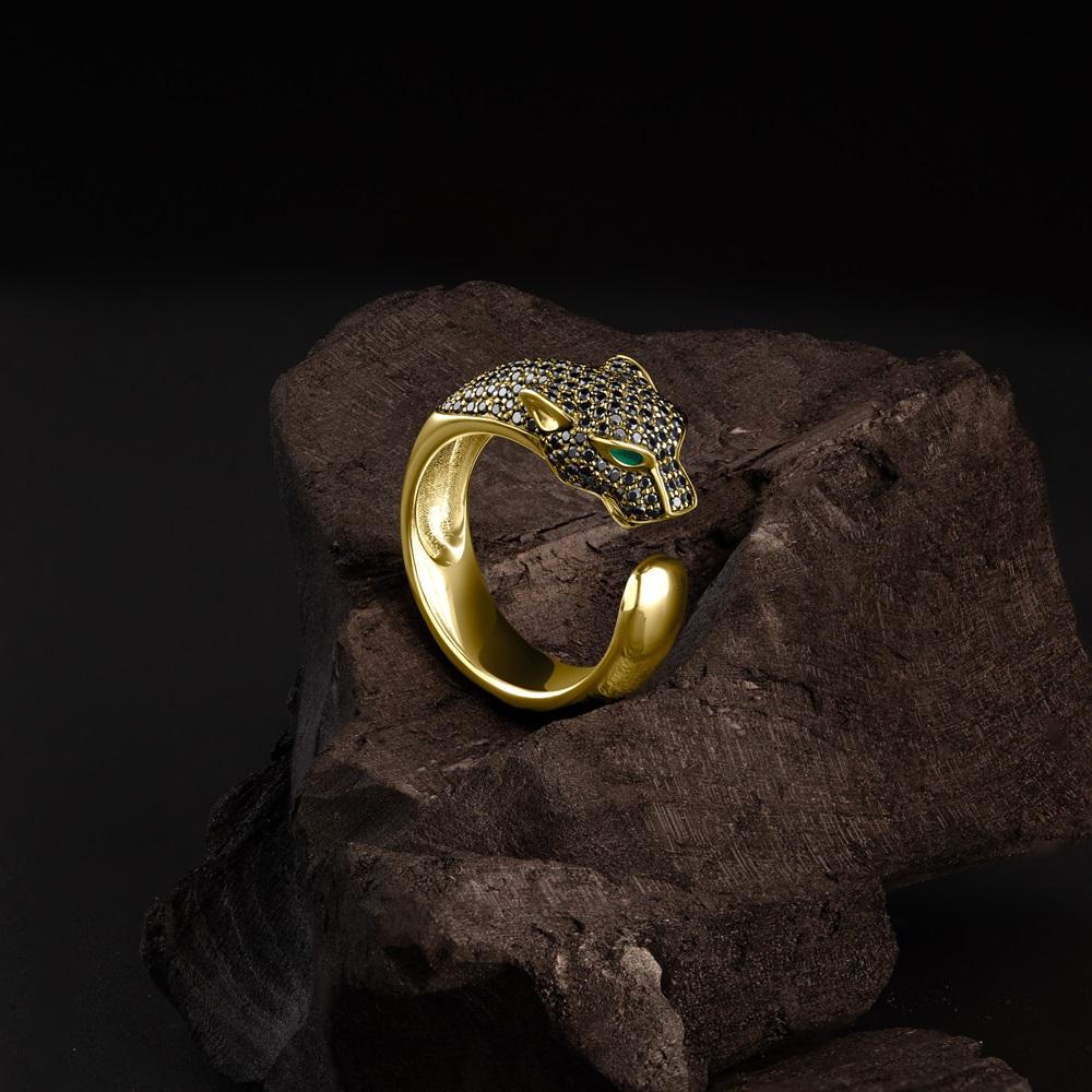 Кольцо из желтого золота с черными бриллиантами 931898ЧБ