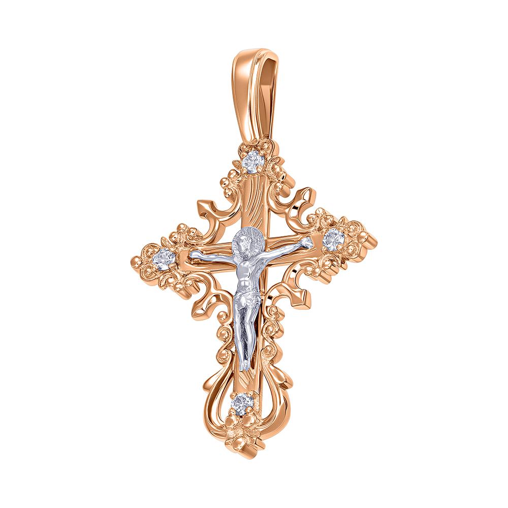 Подвеска крест из красного и белого золота 914931Б