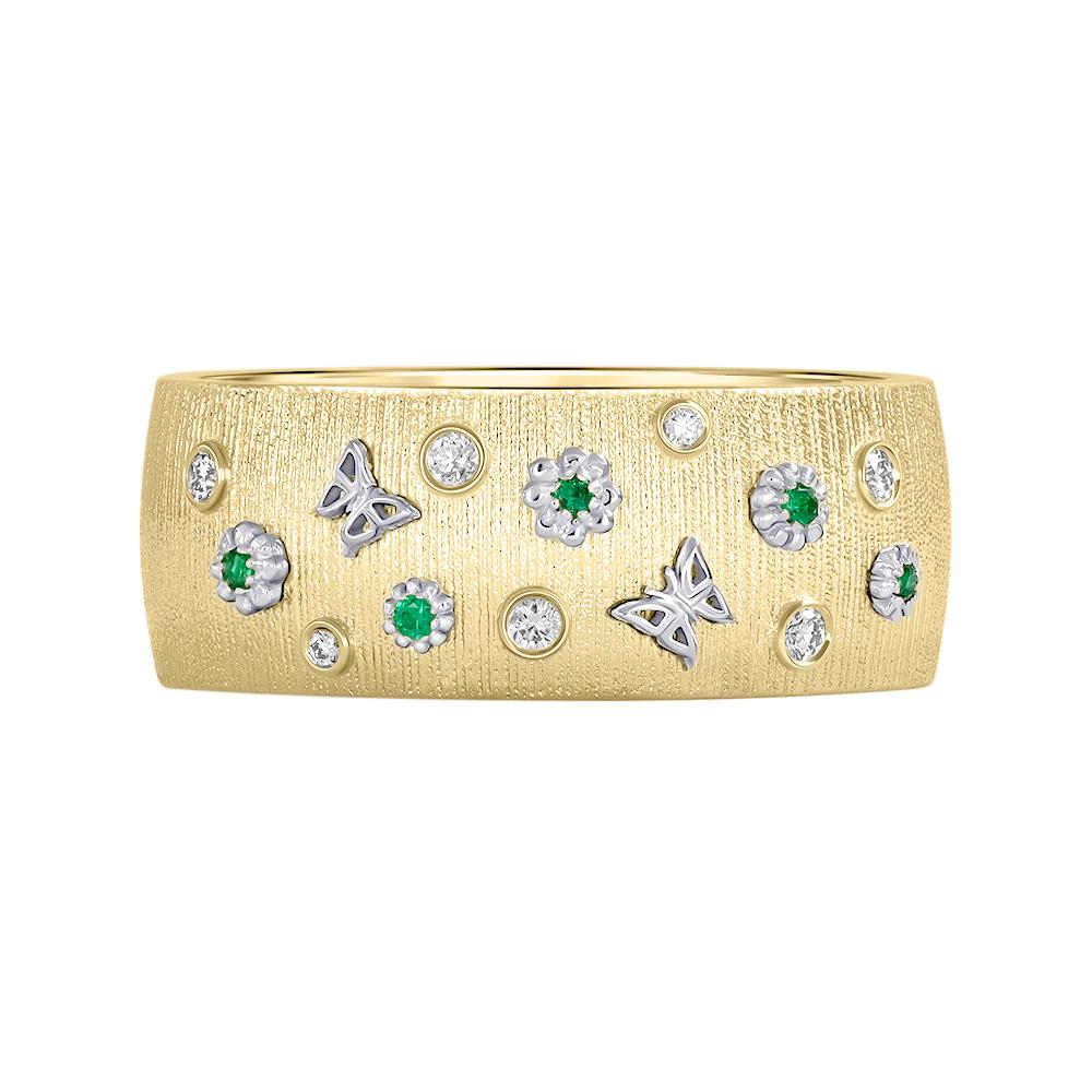 Кольцо из золота с бриллиантами и изумрудами 9311096К