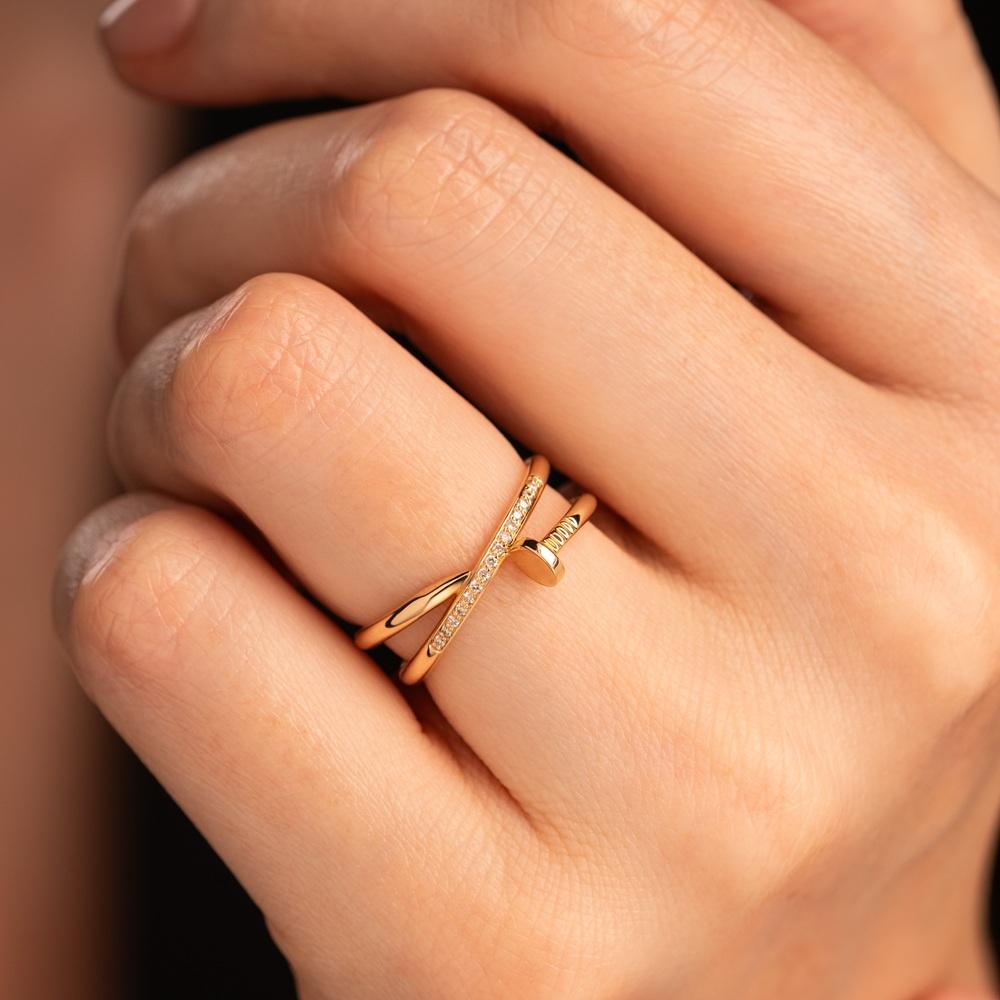 Кольцо-гвоздь с дорожкой бриллиантов 911733Б