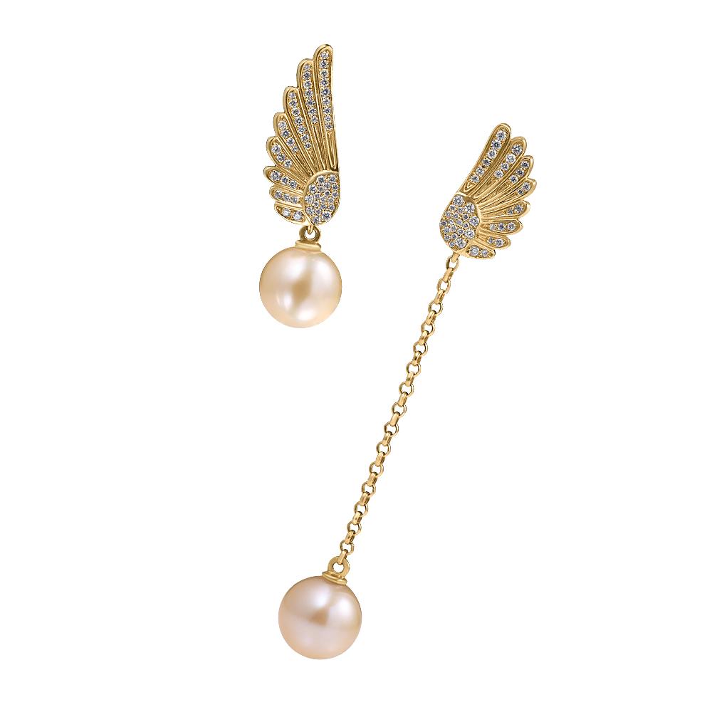 Серьги из желтого золота с жемчугом и бриллиантами 932748Ж