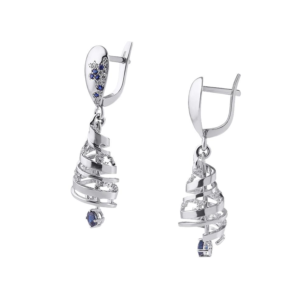 Серьги из белого золота 585 пробы с бриллиантами и сапфирами 922714С