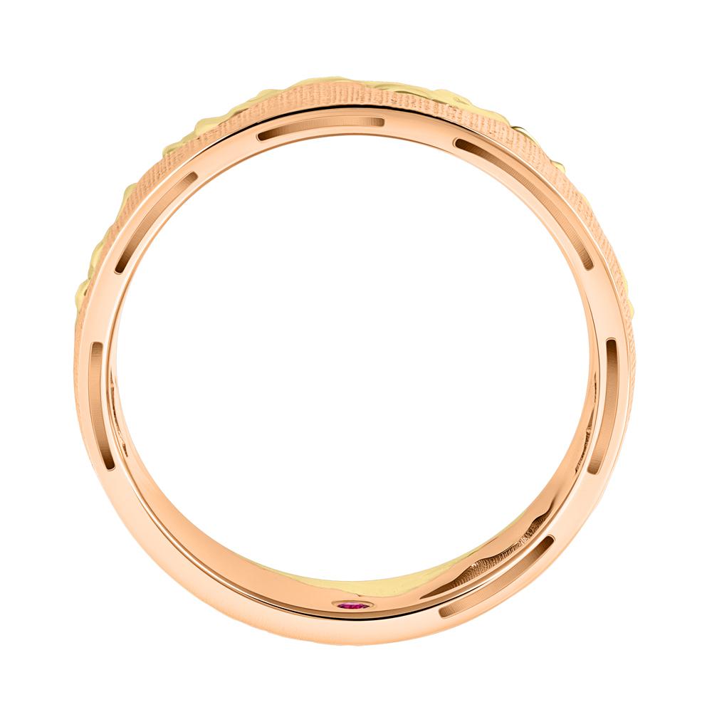 Обручальное кольцо комбинированное с бриллиантами и рубином 9111025-2Б